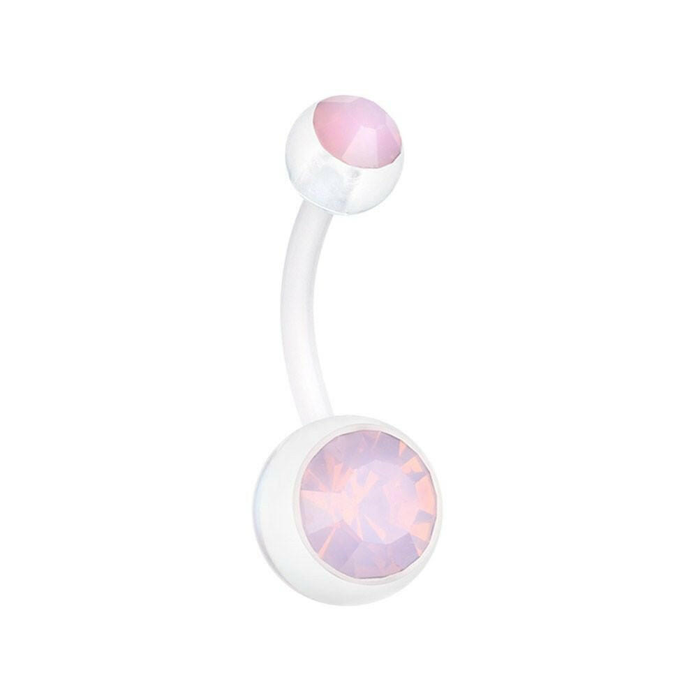 Opal Gem Bio Flexible Shaft Acrylic Ball Belly Button Ring Navel Ring Impulse Piercings Clear/Rose Water Opal