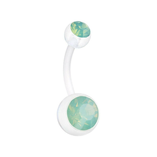 Opal Gem Bio Flexible Shaft Acrylic Ball Belly Button Ring Navel Ring Impulse Piercings Clear/Pacific Opal