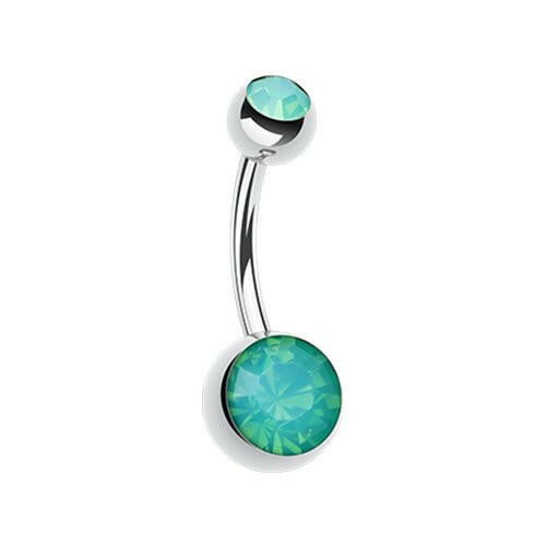 Opal Gem Double Stone Ball Steel Belly Button Ring Navel Ring Impulse Piercings Pacific Opal