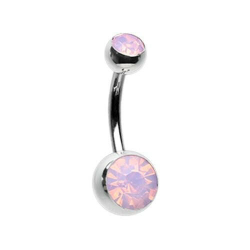 Opal Gem Double Stone Ball Steel Belly Button Ring Navel Ring Impulse Piercings Rose Water Opal