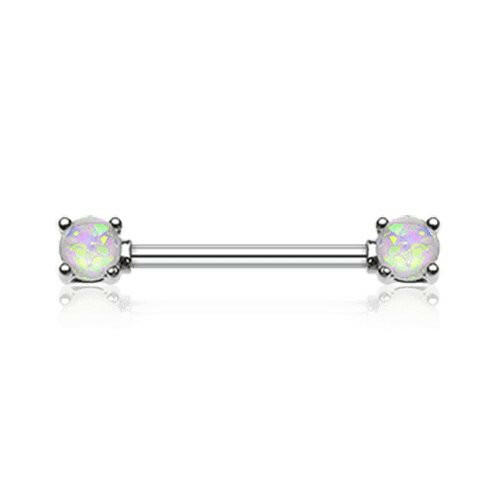 Opal Glitter Prong Steel Nipple Barbell Ring Nipple Ring Impulse Piercings 14 GA (1.6mm) White