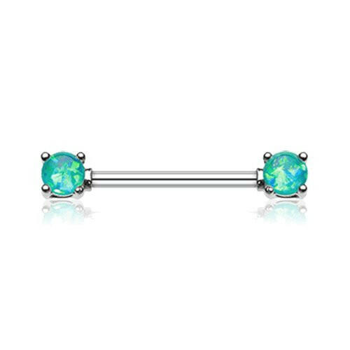 Opal Glitter Prong Steel Nipple Barbell Ring Nipple Ring Impulse Piercings 14 GA (1.6mm) Teal