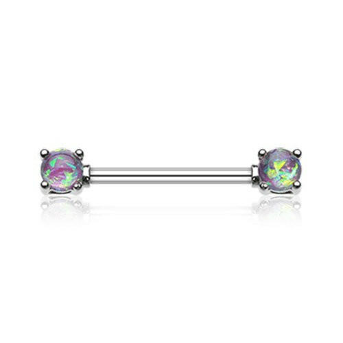 Opal Glitter Prong Steel Nipple Barbell Ring Nipple Ring Impulse Piercings 14 GA (1.6mm) Purple