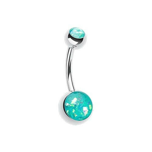 Opal Glitter Shower Basic Belly Button Ring Navel Ring Impulse Piercings Teal