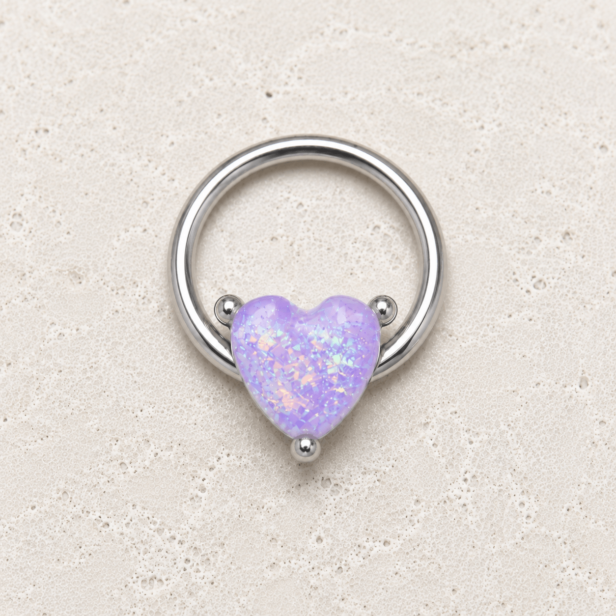 Opal heart snap-in captive bead ring 16G, heart shaped synthetic opal 316L stainless steel