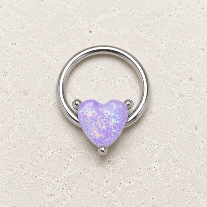 Opal heart snap-in captive bead ring 16G, heart shaped synthetic opal 316L stainless steel