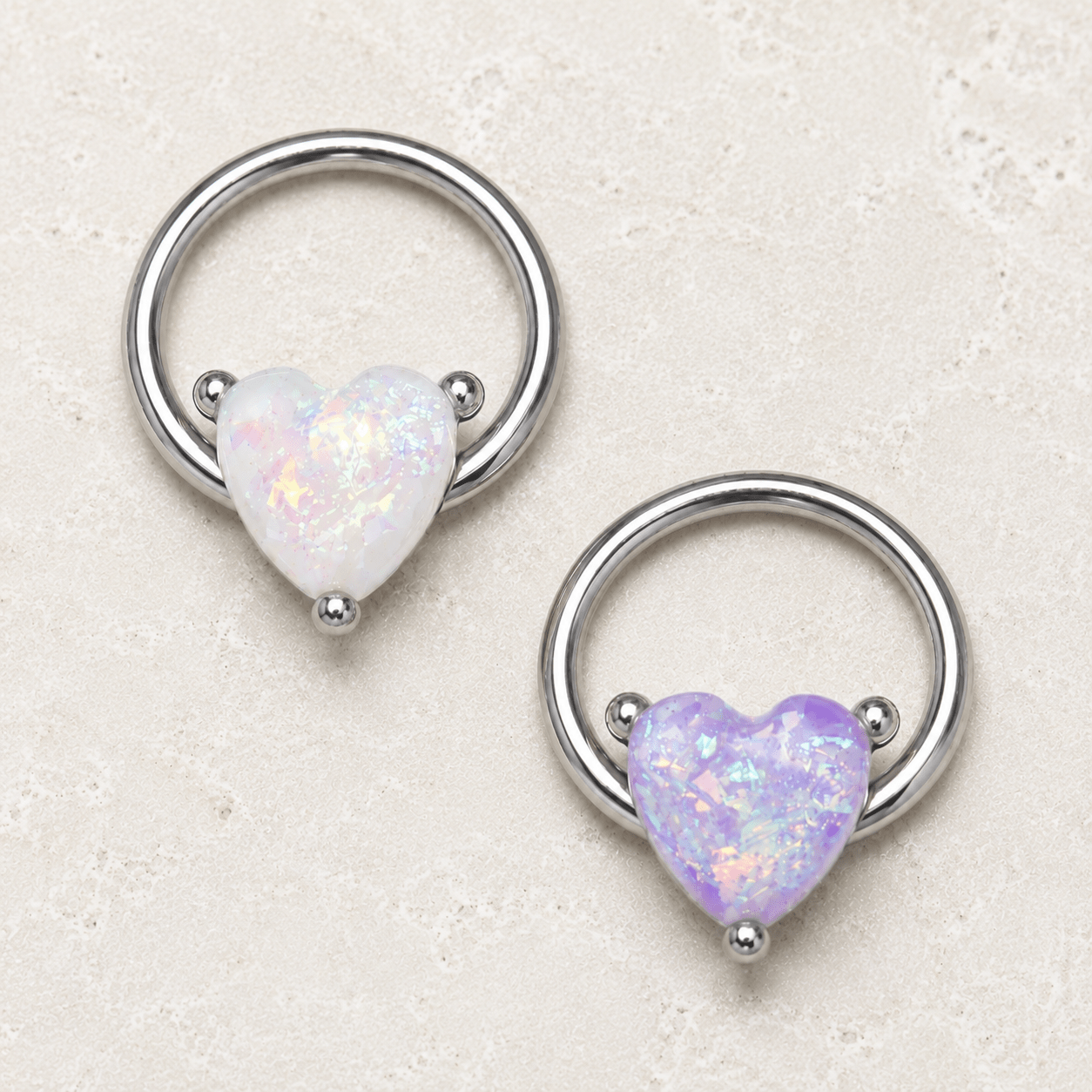 Opal heart snap-in captive bead ring 16G, heart shaped synthetic opal 316L stainless steel