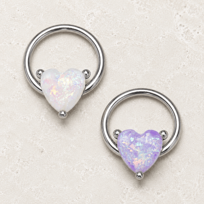 Opal heart snap-in captive bead ring 16G, heart shaped synthetic opal 316L stainless steel