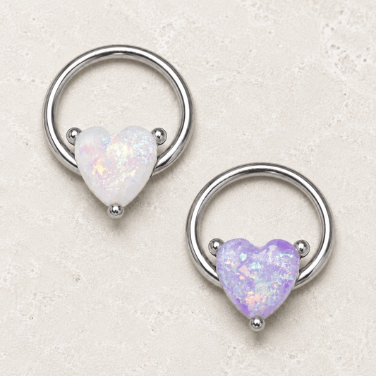 Opal heart snap-in captive bead ring 16G, heart shaped synthetic opal 316L stainless steel