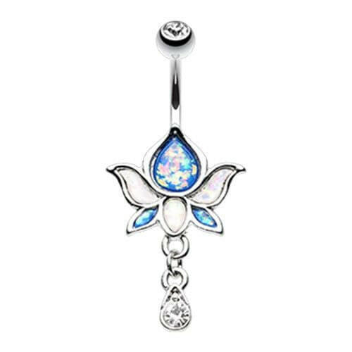 Opal Lotus Flower Drop Dangle Belly Button Ring Navel Ring Impulse Piercings