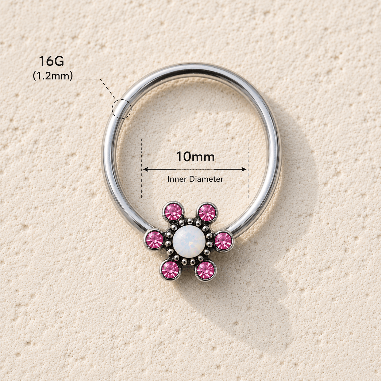 Stainless Steel Jeweled Flower Snap-in Captive Bead Ring / Septum Ring - Skin Metals