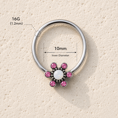 Stainless Steel Jeweled Flower Snap-in Captive Bead Ring / Septum Ring - Skin Metals