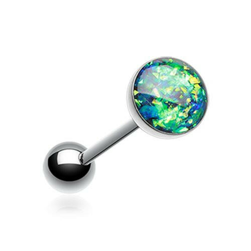 Opal Sparkle Barbell Tongue Ring Barbell Impulse Piercings Black