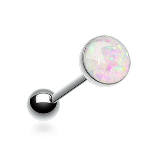 Opal Sparkle Barbell Tongue Ring Barbell Impulse Piercings White