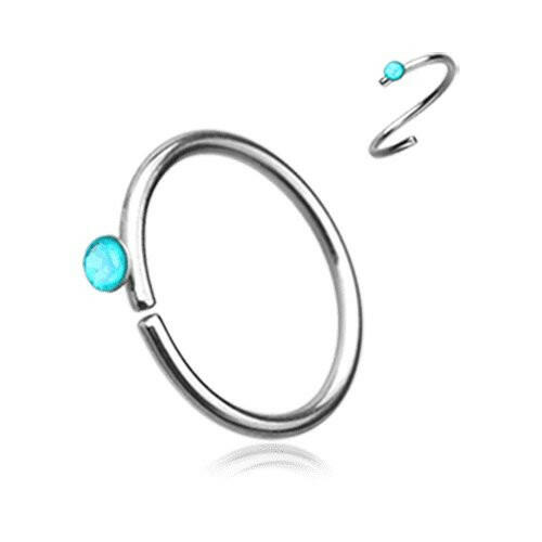 Opal Sparkle Bendable Steel Nose Hoop Nose Ring Impulse Piercings 20 GA (0.8mm) 5/16" (8mm) Teal