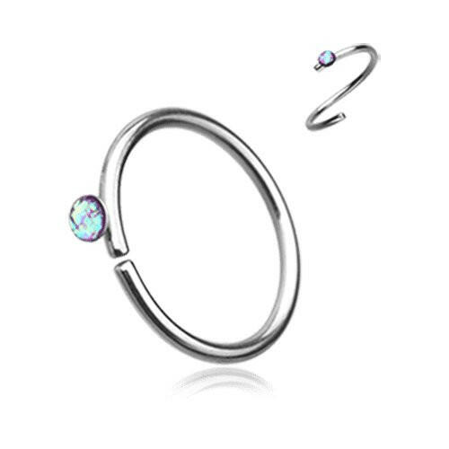 Opal Sparkle Bendable Steel Nose Hoop Nose Ring Impulse Piercings 20 GA (0.8mm) 5/16" (8mm) Purple