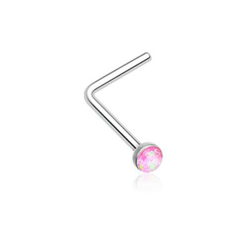 Opal Sparkle L-Shaped Nose Ring Nose Ring Impulse Piercings 20 GA (0.8mm) Pink