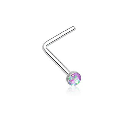 Opal Sparkle L-Shaped Nose Ring Nose Ring Impulse Piercings 20 GA (0.8mm) Purple