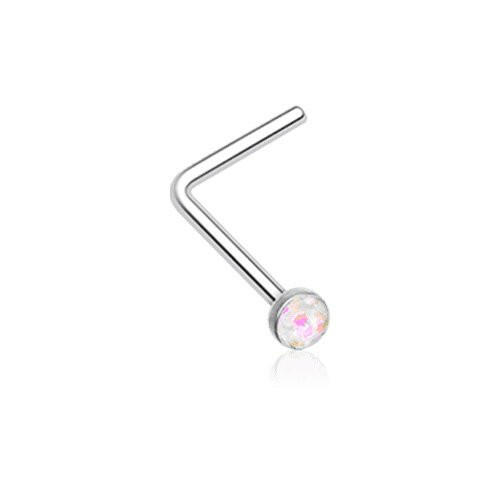 Opal Sparkle L-Shaped Nose Ring Nose Ring Impulse Piercings 20 GA (0.8mm) White