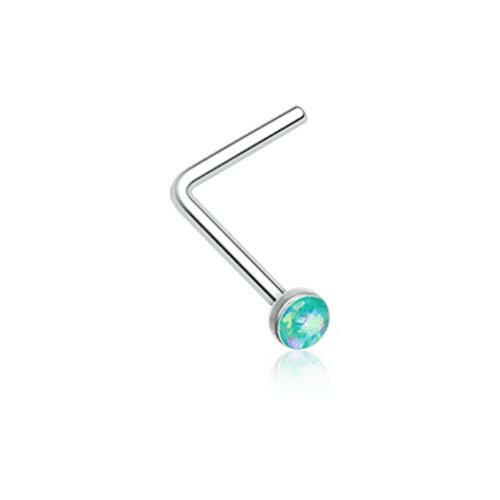 Opal Sparkle L-Shaped Nose Ring Nose Ring Impulse Piercings 20 GA (0.8mm) Teal