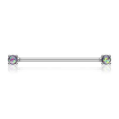 Opal Sparkle Prong Industrial Barbell Industrial Barbell Impulse Piercings Purple