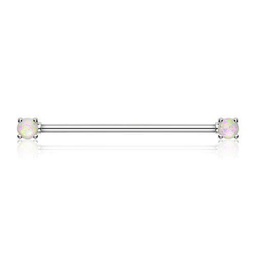 Opal Sparkle Prong Industrial Barbell Industrial Barbell Impulse Piercings White