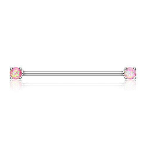 Opal Sparkle Prong Industrial Barbell Industrial Barbell Impulse Piercings Pink