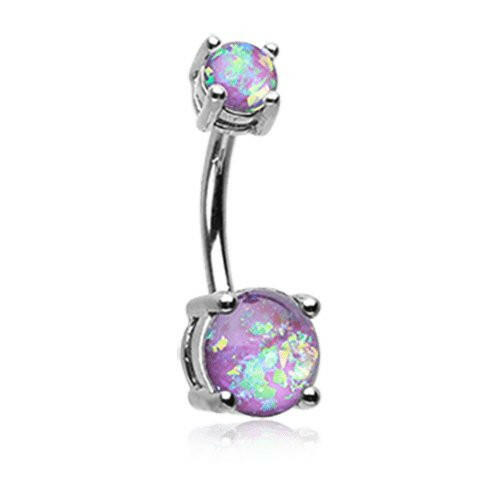 Opal Sparkle Prong Set Belly Button Ring Navel Ring Impulse Piercings Purple