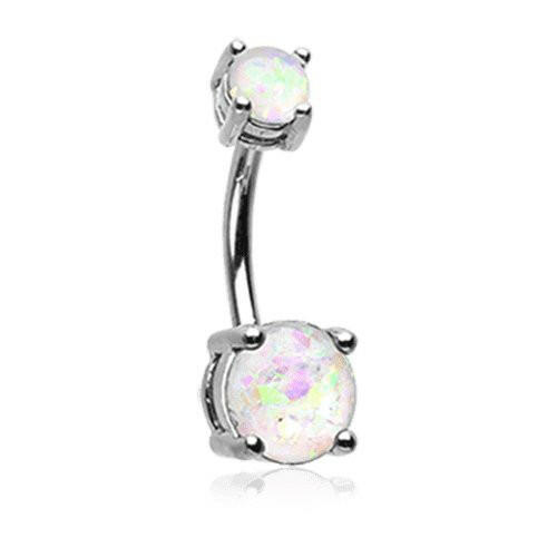 Opal Sparkle Prong Set Belly Button Ring Navel Ring Impulse Piercings White