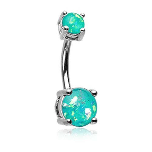 Opal Sparkle Prong Set Belly Button Ring Navel Ring Impulse Piercings Teal