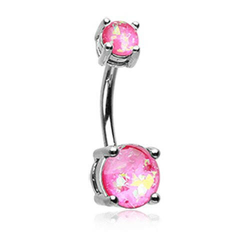 Opal Sparkle Prong Set Belly Button Ring Navel Ring Impulse Piercings Pink