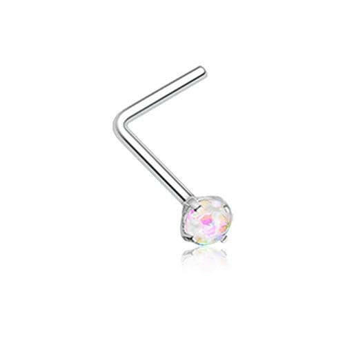 Opal Sparkle Prong Set L-Shaped Nose Ring Nose Ring Impulse Piercings 20 GA (0.8mm) White