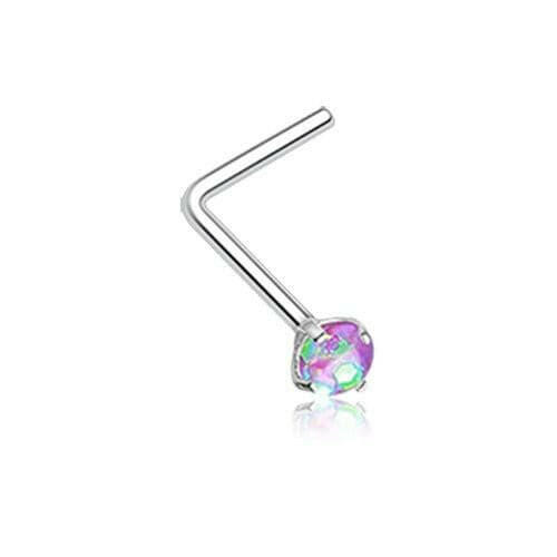 Opal Sparkle Prong Set L-Shaped Nose Ring Nose Ring Impulse Piercings 20 GA (0.8mm) Purple