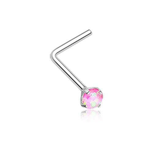 Opal Sparkle Prong Set L-Shaped Nose Ring Nose Ring Impulse Piercings 20 GA (0.8mm) Pink