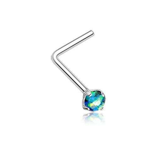 Opal Sparkle Prong Set L-Shaped Nose Ring Nose Ring Impulse Piercings 20 GA (0.8mm) Black