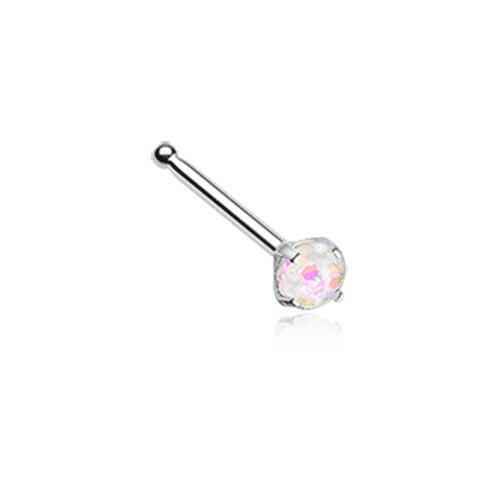 Opal Sparkle Prong Set Nose Stud Ring Nose Ring Impulse Piercings 20 GA (0.8mm) White