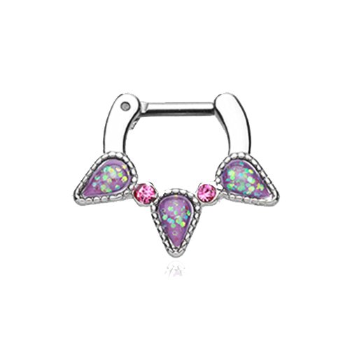 Opal Sparkle Trident Septum Clicker Septum Ring Impulse Piercings 16 GA (1.2mm) 1/4" (6mm)