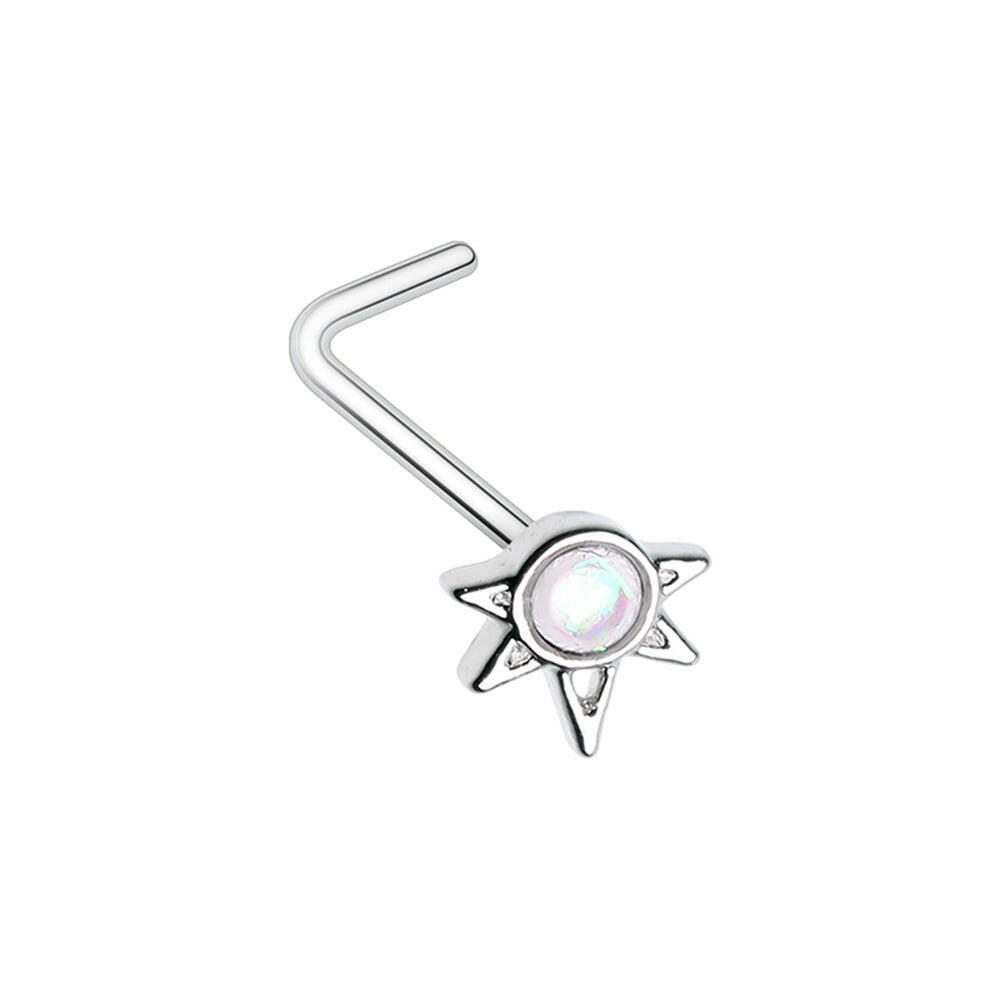 Opal Starburst L-Shape Nose Ring Nose Ring Impulse Piercings