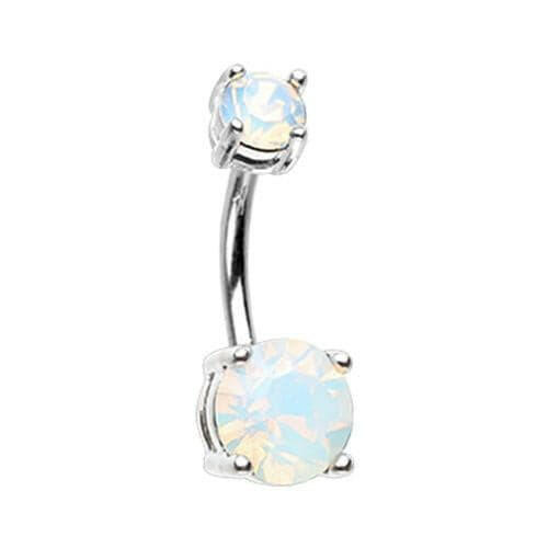 Opalescent Brilliant Sparkle Gem Prong Set Belly Button Ring Navel Ring Impulse Piercings White