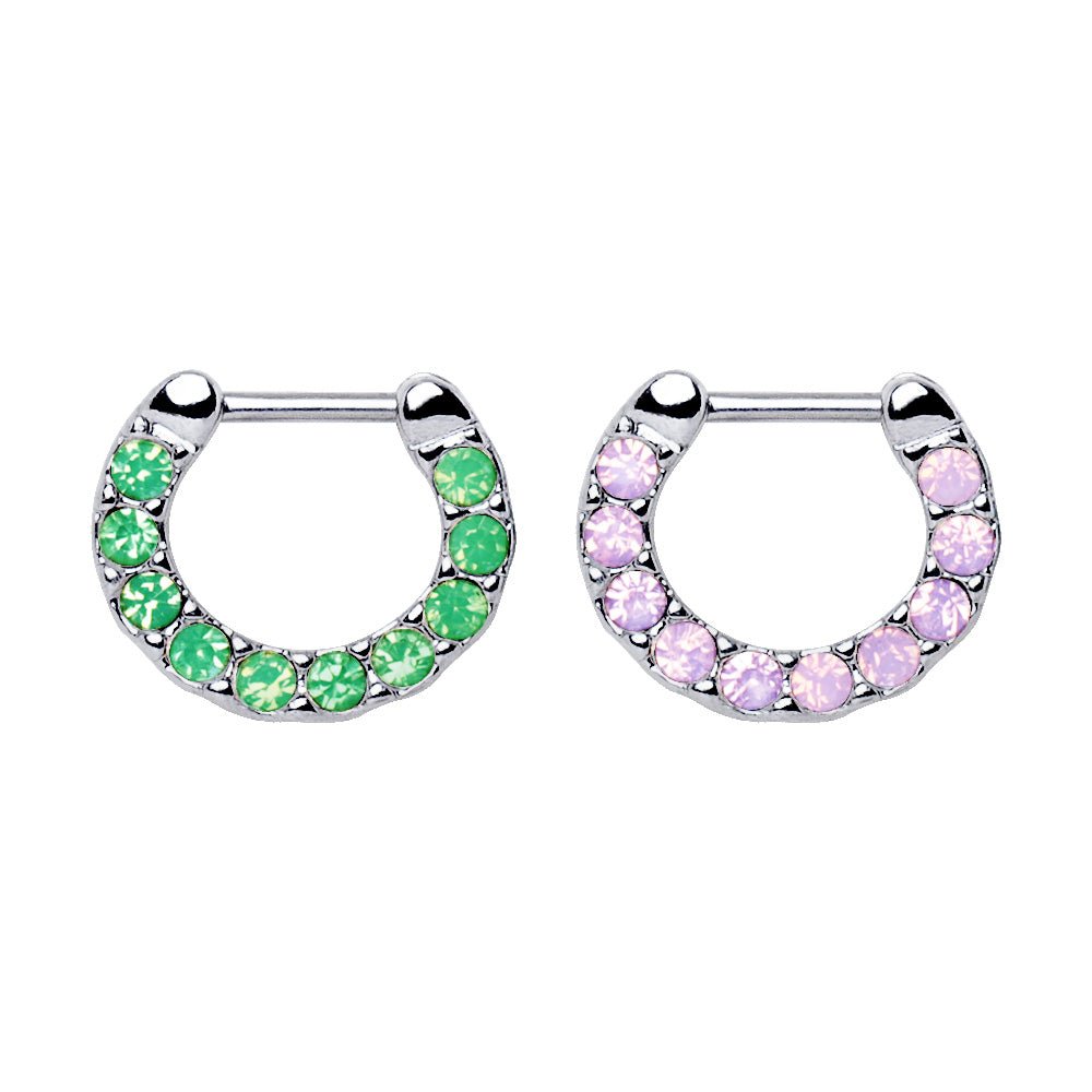 Opalite Septum Clicker Ring 14G 8mm Hinged Nose Ring 316L Surgical Steel - Skin Metals