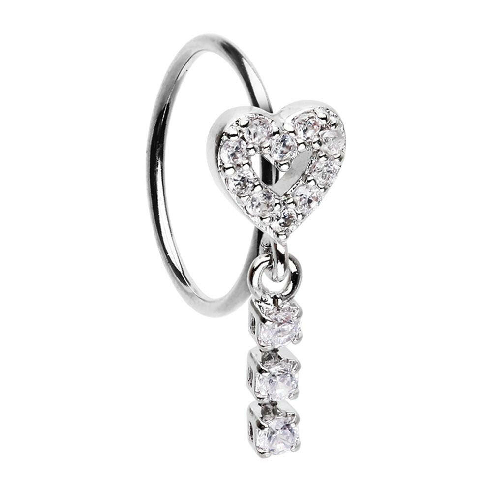 Open Heart Gem Drop Dangle Bendable Nose Hoop Nose Hoop Impulse Piercings