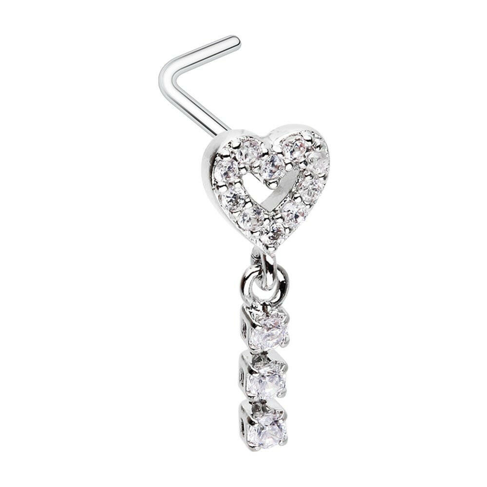 Open Heart Gem Drop Dangle Gem L-Shape Nose Ring Nose Ring Impulse Piercings