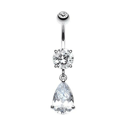 Opulant Droplet Cubic Zirconia Belly Button Ring Navel Ring Impulse Piercings Clear