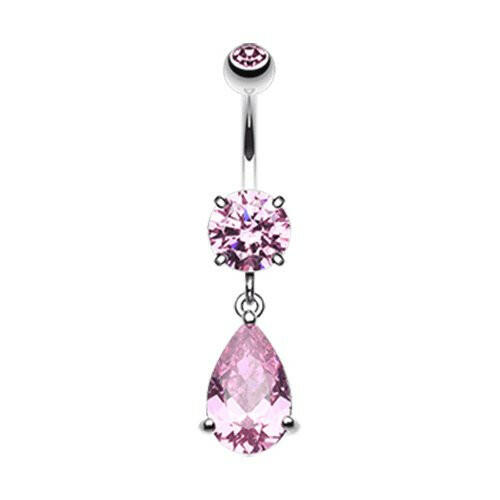 Opulant Droplet Cubic Zirconia Belly Button Ring Navel Ring Impulse Piercings Pink