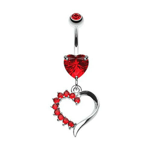 Opulant Gem Cubic Zirconia Heart Belly Button Ring Navel Ring Impulse Piercings Red