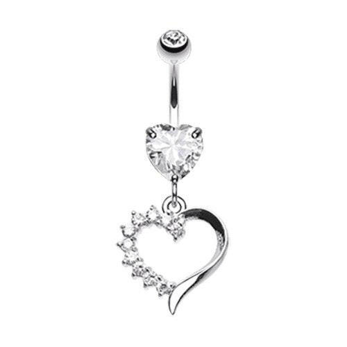 Opulant Gem Cubic Zirconia Heart Belly Button Ring Navel Ring Impulse Piercings Clear