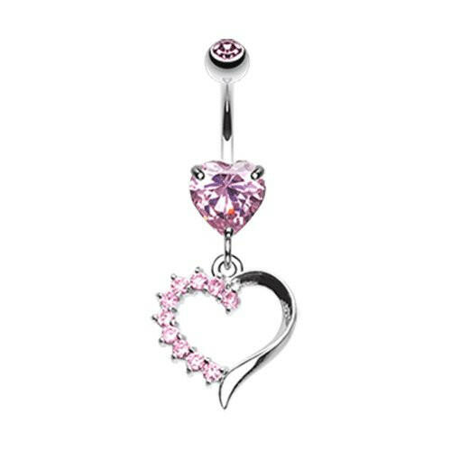 Opulant Gem Cubic Zirconia Heart Belly Button Ring Navel Ring Impulse Piercings Pink