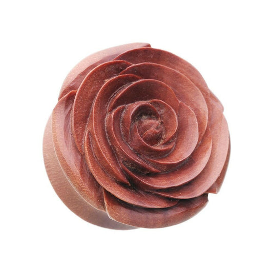 Organic Blooming Rose Sawa Wood Double Flared Ear Gauge Plug Plugs Impulse Piercings 2 GA (6.5mm)