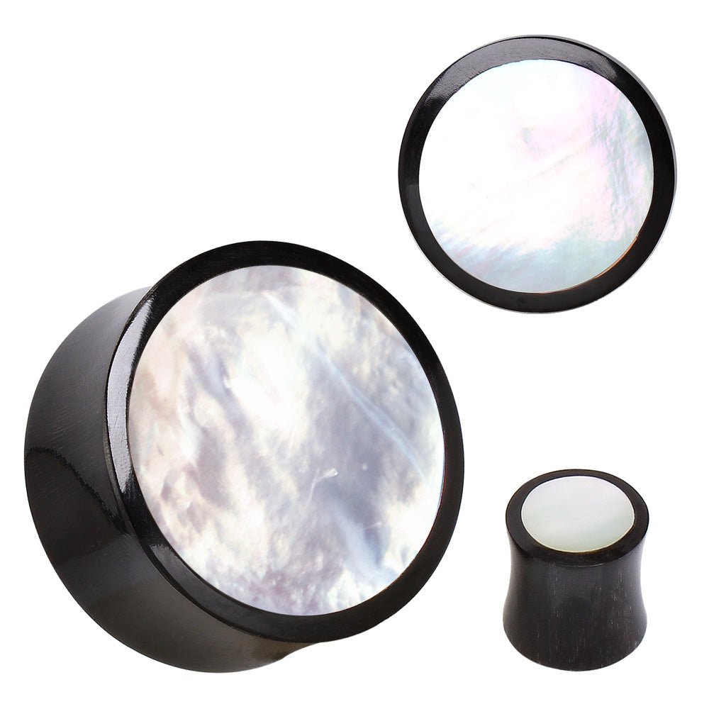 Organic Buffalo Horn Saddle Plug with Mother of Pearl Inlay — Sold as Pair