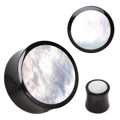Organic Buffalo Horn Saddle Plug with Mother of Pearl Inlay — Sold as Pair